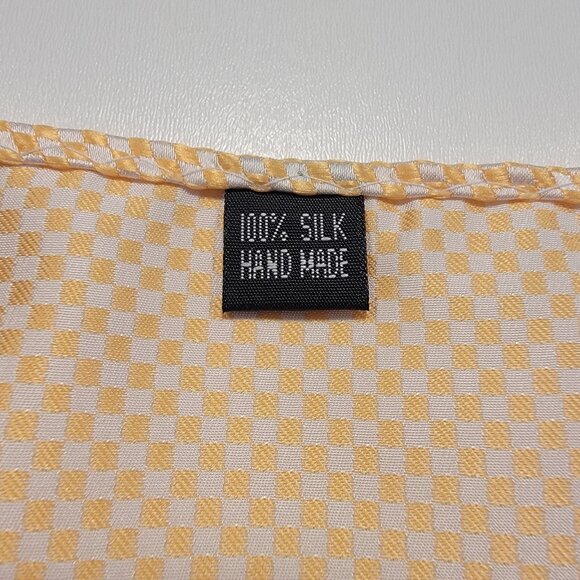 Pocket Square 100% Silk Handkerchief Yellow White Diamond Print Wedding - Picture 3 of 4